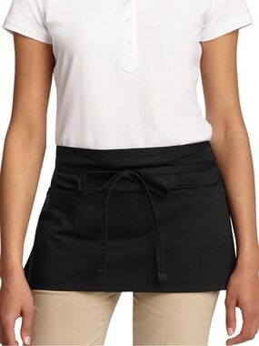Black Waist Apron with 3 Pockets - Classic Utility Short Apron